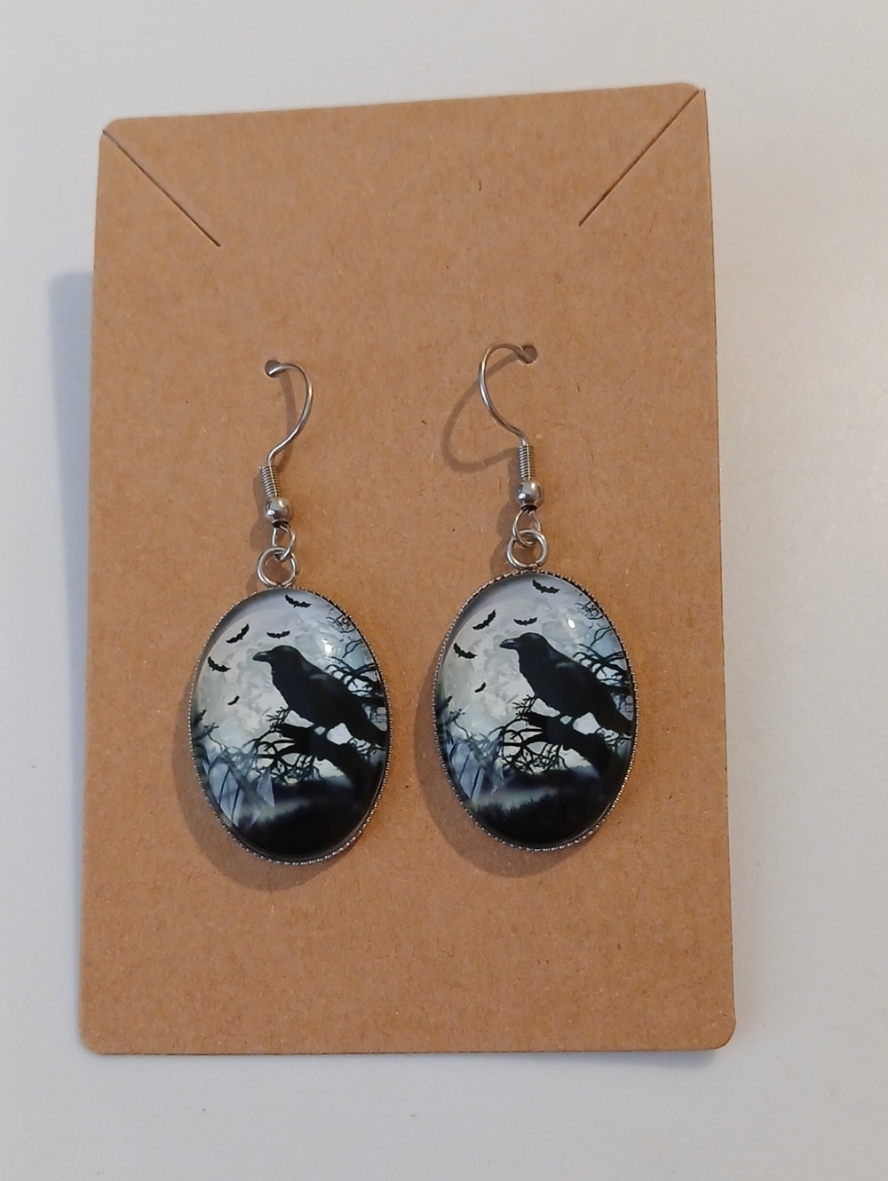 Fashion Jewelry Black & Gray Raven Silhouette Dangle Earrings